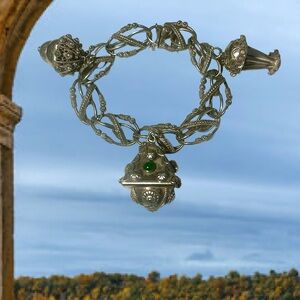Vintage .800 Silver Etruscan Revival Charm Bracelet with Gemstones 7 7/8”